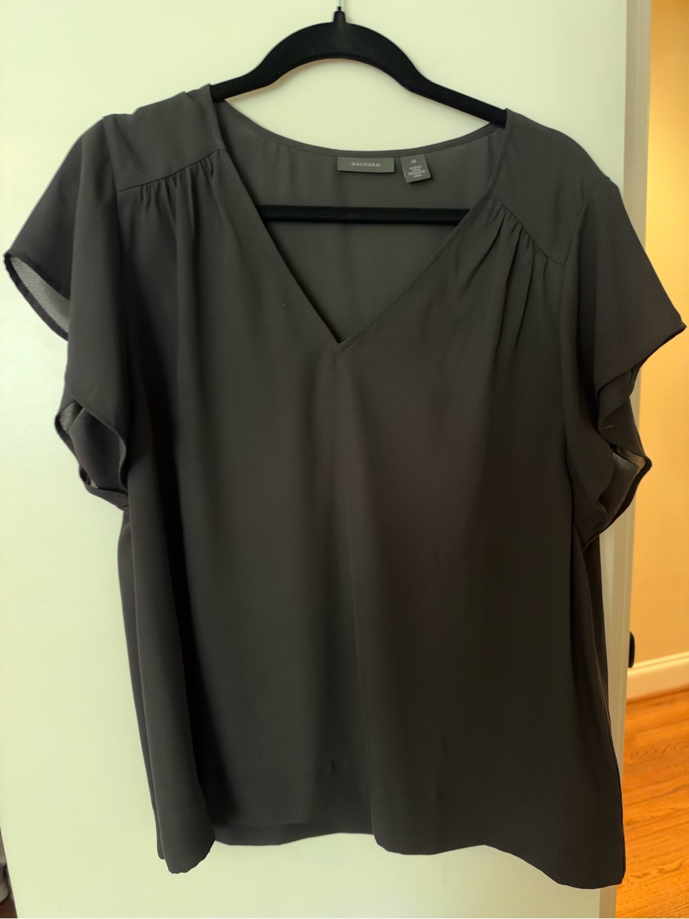 Halogen Dark Charcoal V-Neck Flutter Sleeve Blouse